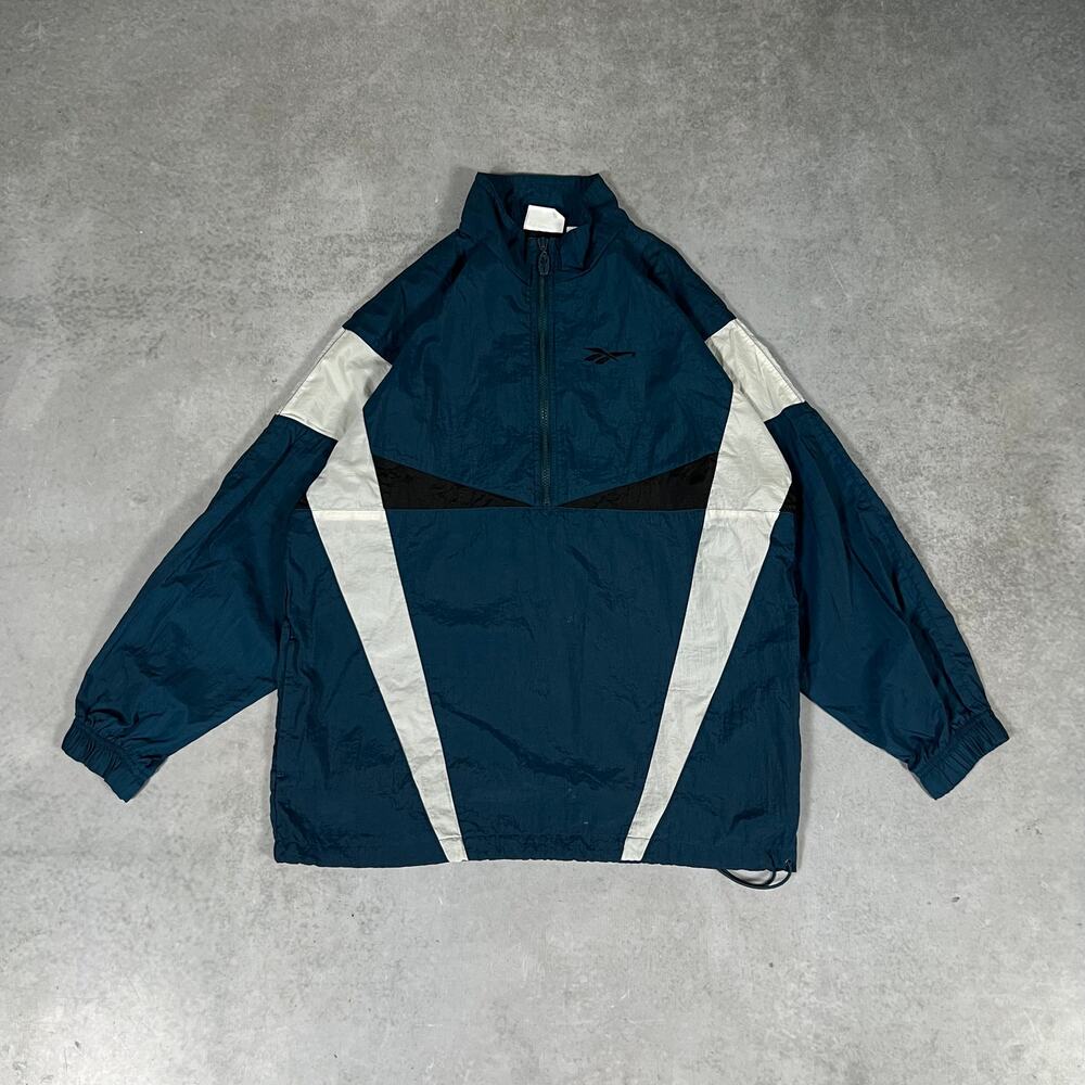 Vintage 90's Reebok Full Zip Big Logo Jacket Green Windbreaker Mens Size M Nylon